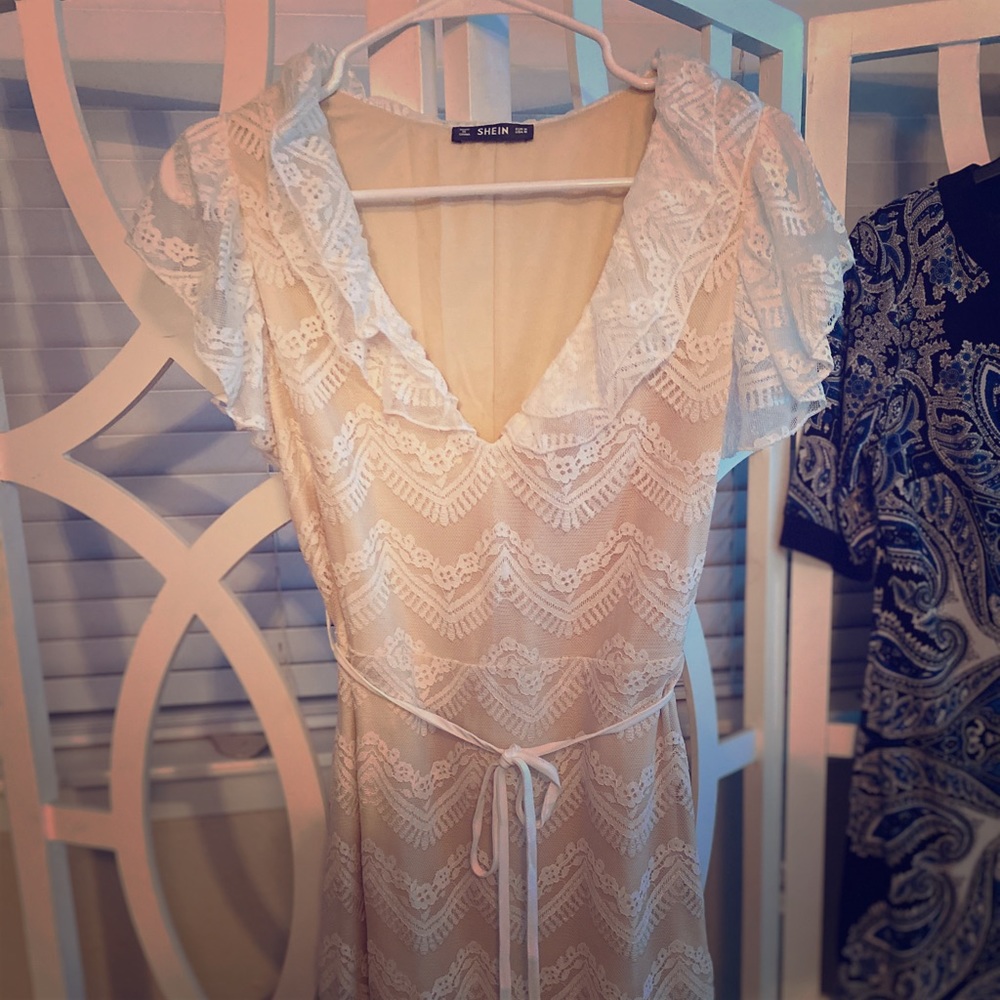 Size M, Shein brand, lined, lace dress (cream)
